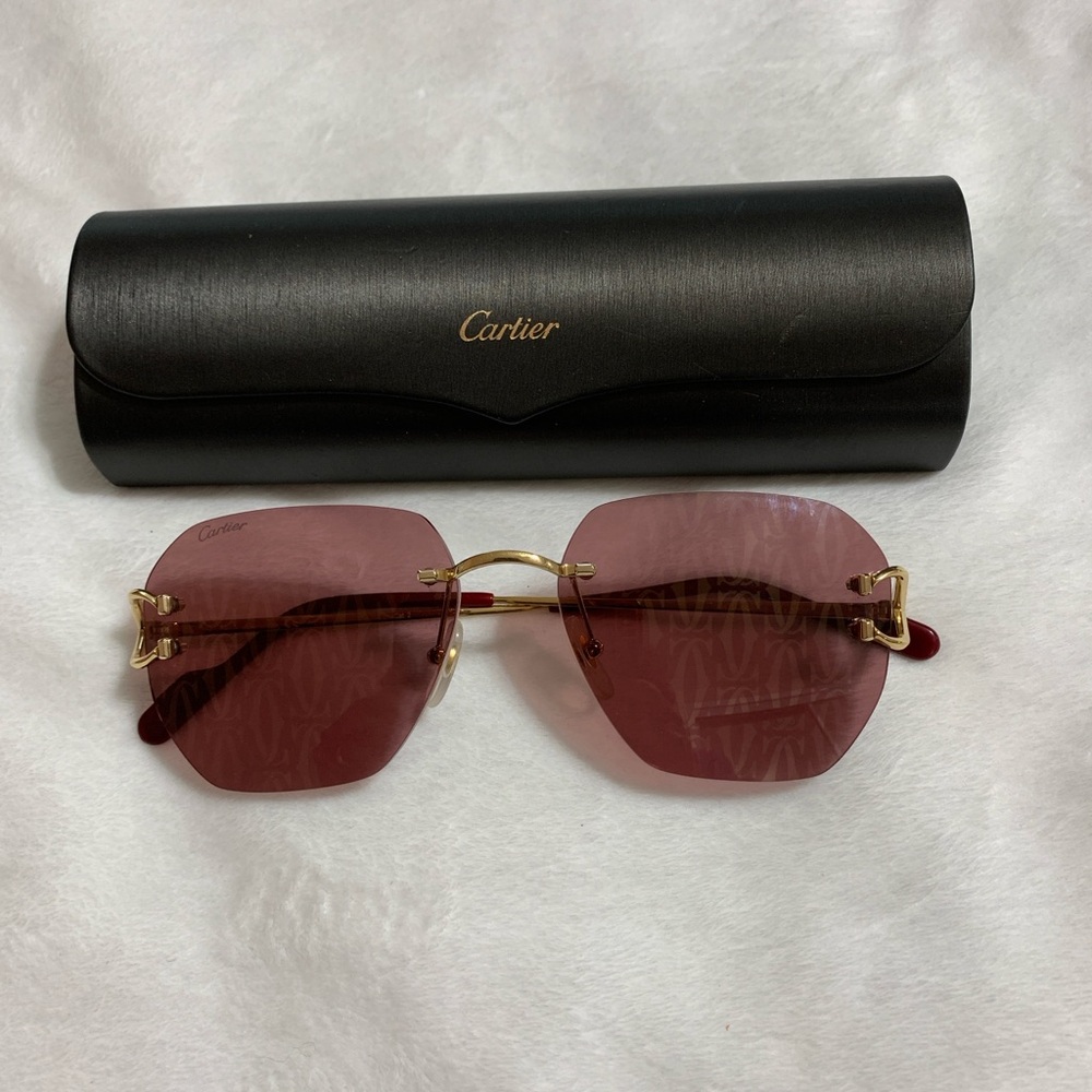 Cartier Pink and Gold Geometric Sunglasses